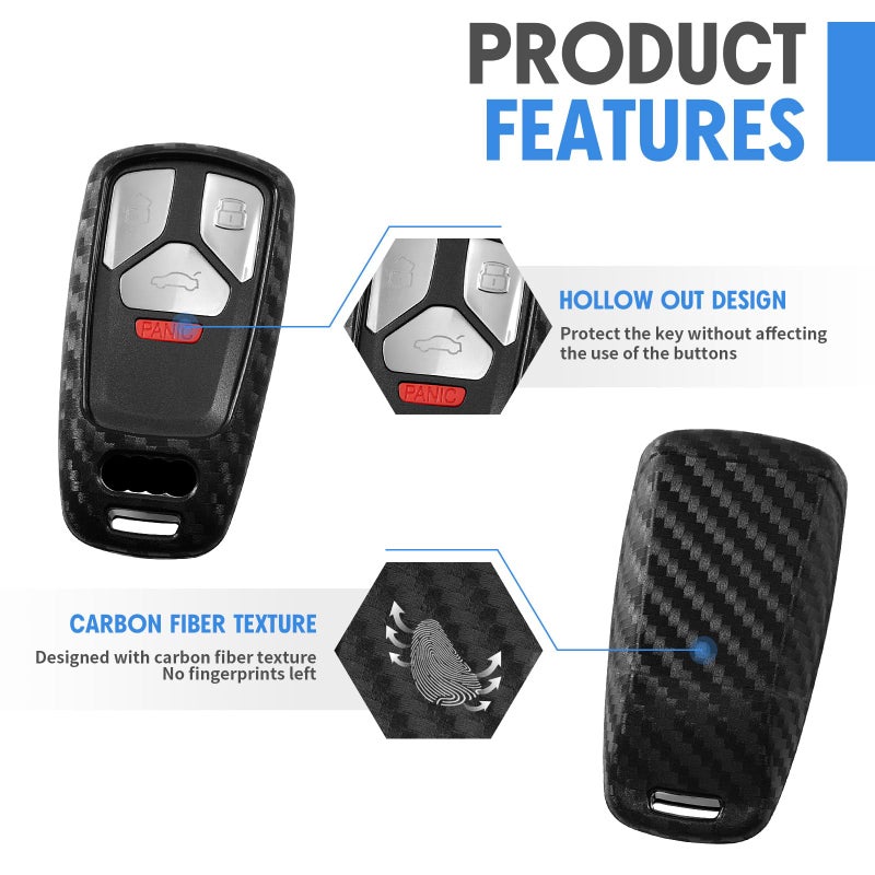 WORCAS Key Fob Case Carbon Fiber Pattern Silicone Cover Compatible with Audi A4 S4 RS4 A5 S5 RS5 A6 A7 A8 S8 Q2 Q5 Q7 SQ7 TT TTS TTRS R8 3 4 Universal Button Keyless Entry Remote - Image 4