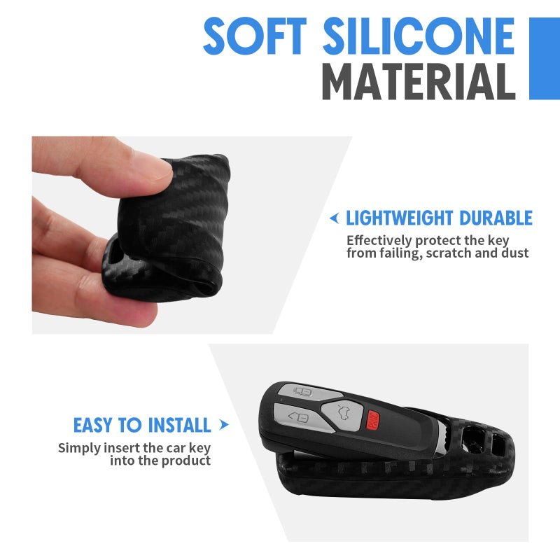 WORCAS Key Fob Case Carbon Fiber Pattern Silicone Cover Compatible with Audi A4 S4 RS4 A5 S5 RS5 A6 A7 A8 S8 Q2 Q5 Q7 SQ7 TT TTS TTRS R8 3 4 Universal Button Keyless Entry Remote - Image 5