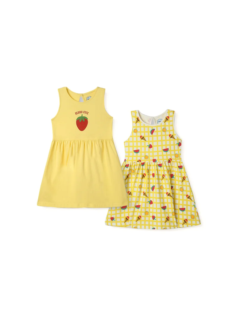 Nautinati Nautinati Girls' Cotton AOP Knit Frock Pack of 2