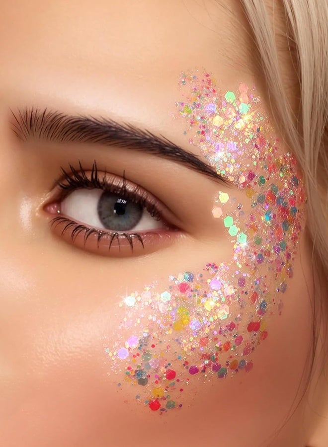 أورجنيزر مزيج بودرة لامعة سميكة وناعمة للمهرجان، 32 لونًا من الترتر السميك، رقائق لامعة قزحية، مستحضرات تجميل للوجه والجسم والعين والشعر والأظافر، كوب من الراتنج اللامع السائب - Image 3