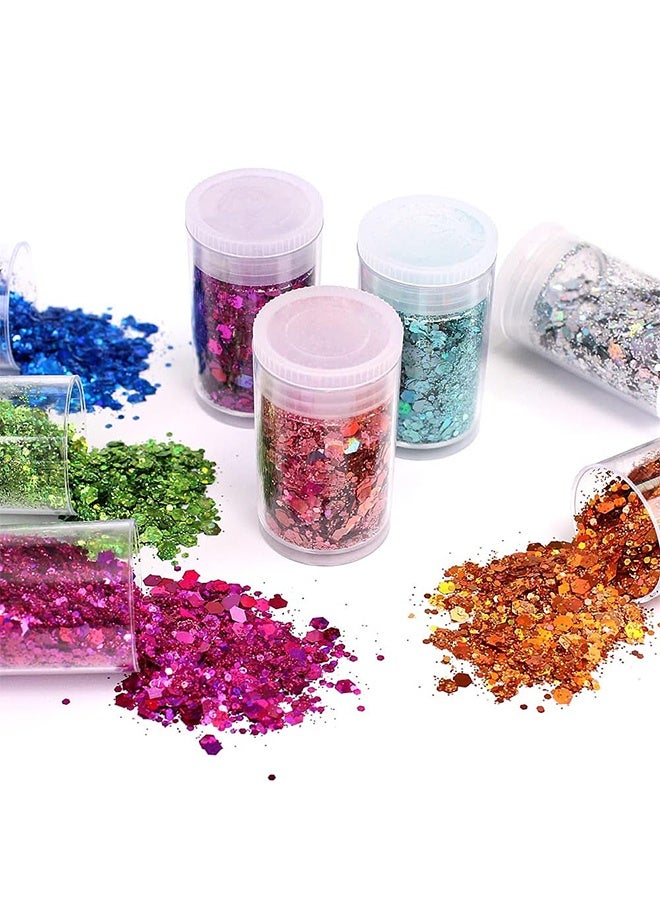 أورجنيزر مزيج بودرة لامعة سميكة وناعمة للمهرجان، 32 لونًا من الترتر السميك، رقائق لامعة قزحية، مستحضرات تجميل للوجه والجسم والعين والشعر والأظافر، كوب من الراتنج اللامع السائب - Image 5