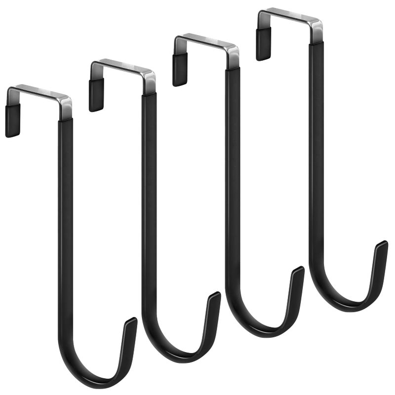 Fyy Over The Door Hooks, 4 Pack Upgraded Long Door Hangers Hooks With Rubber Prevent Scratches Heavy Duty Organizer Hooks For Hanging Clothes, Towels, Hats, Coats, Bags Black - Image 1
