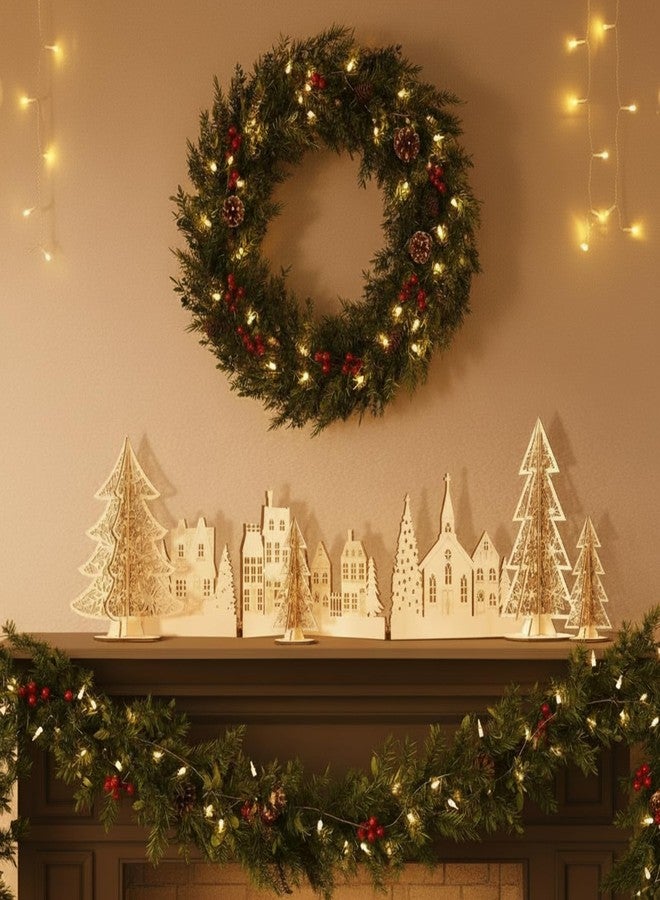 Colingmill 32 Inch Christmas Tabletop Decoration Wooden Christmas Themed Church Tree and House Signs Farmhouse Centerpiece for Home Kitchen Table Shelf Decor - Image 1