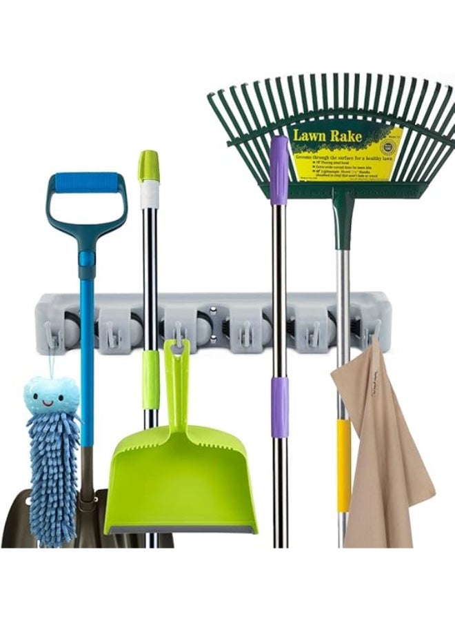 حامل مكنسة مع 5 أوضاع تثبيت و6 خطافات من فور هاوز، تخزين سهل التثبيت على الحائط لتنظيم المرآب أو الخزانة - Image 2