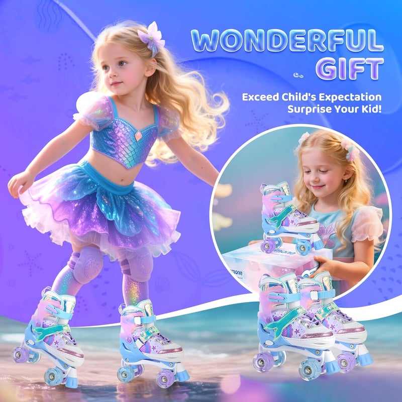 NEMONE Mermaid 4 Size Adjustable Light Up Roller Skates for Girls - Purple Blue - Image 4