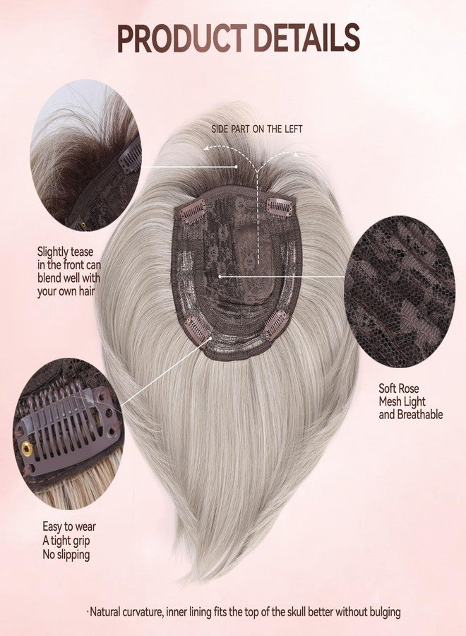 LEEONS Hair Toppers for Women with Bangs Short Bob Synthetic Hair Pieces for Thinning Hair Side Part (Mixed Ivory Blonde with Dark Root) - Image 3
