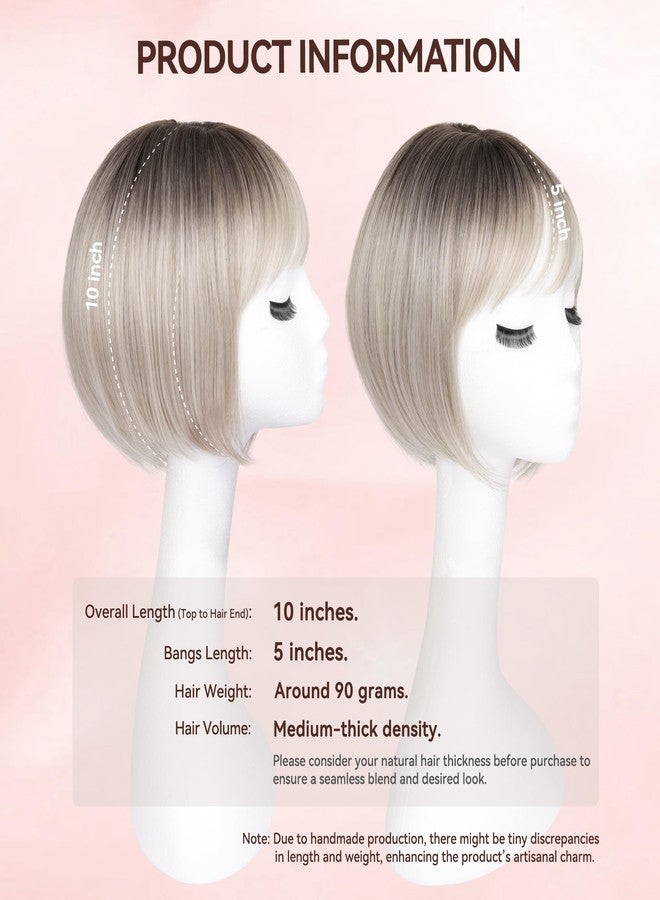 LEEONS Hair Toppers for Women with Bangs Short Bob Synthetic Hair Pieces for Thinning Hair Side Part (Mixed Ivory Blonde with Dark Root) - Image 5