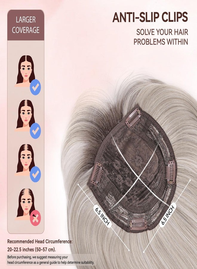 LEEONS Hair Toppers for Women with Bangs Short Bob Synthetic Hair Pieces for Thinning Hair Side Part (Mixed Ivory Blonde with Dark Root) - Image 4
