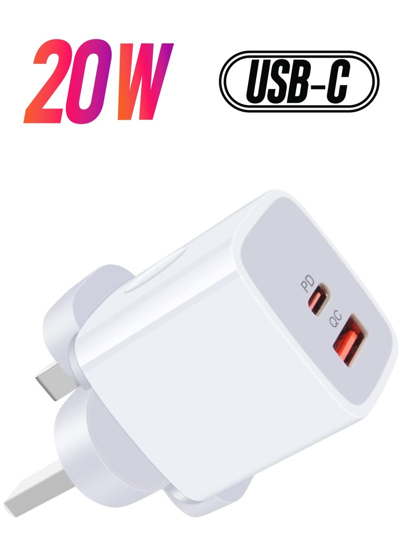 Gravity Galaxy A13/A12/A23/A52s/A32/A33/A22/Z Fold 4/Z Flip 4 USB C Charger Plug,20W Dual Ports PD & QC 3.0 Mains Wall Charger Plug,Type C Plug Fast Charging Power Adapter With Samsung Galaxy A13,iPhone12/13 - Image 1