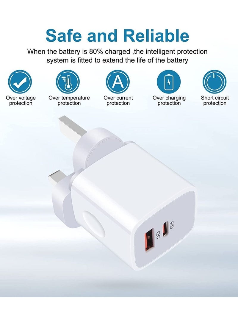 Gravity Galaxy A13/A12/A23/A52s/A32/A33/A22/Z Fold 4/Z Flip 4 USB C Charger Plug,20W Dual Ports PD & QC 3.0 Mains Wall Charger Plug,Type C Plug Fast Charging Power Adapter With Samsung Galaxy A13,iPhone12/13 - Image 2