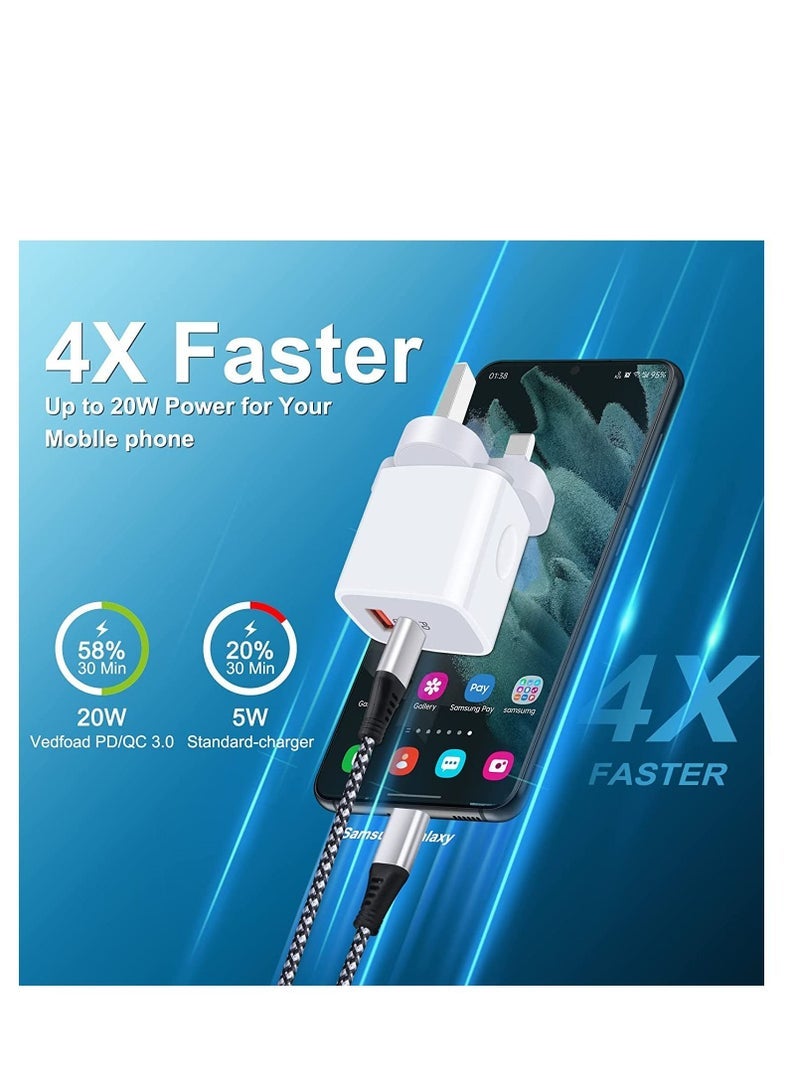 Gravity Galaxy A13/A12/A23/A52s/A32/A33/A22/Z Fold 4/Z Flip 4 USB C Charger Plug,20W Dual Ports PD & QC 3.0 Mains Wall Charger Plug,Type C Plug Fast Charging Power Adapter With Samsung Galaxy A13,iPhone12/13 - Image 3