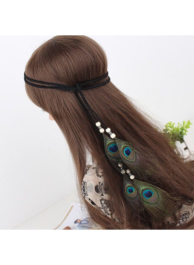 Fodattm Girls Women Lady Hippie Peacock Feather Headband Headwear Bohemian Tassels Hairband Hair Hoop Handmade Indian Headband Fascinator Hair Bands Headdress Hair Accessories - Image 3
