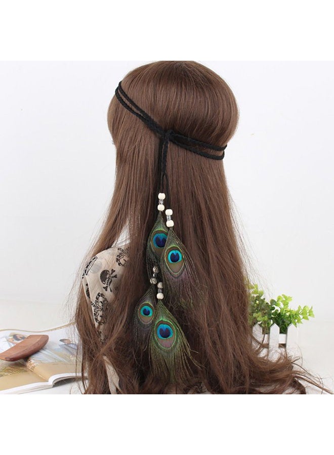 Fodattm Girls Women Lady Hippie Peacock Feather Headband Headwear Bohemian Tassels Hairband Hair Hoop Handmade Indian Headband Fascinator Hair Bands Headdress Hair Accessories - Image 2
