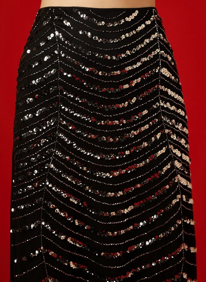 STREET 9  Black Embellished A-Line Maxi Skirt for Women  | Best Price UAE