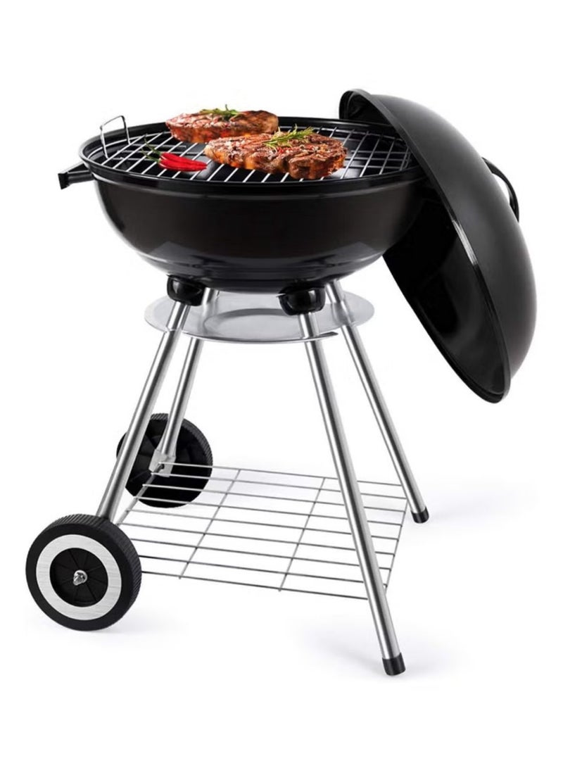 Charcoal Grill, 18 inch Stainless Steel BBQ Charcoal with Wheels and Storage Holder for Camping, Picnic, Barbecue, Party, Outdoor Activities - Image 4