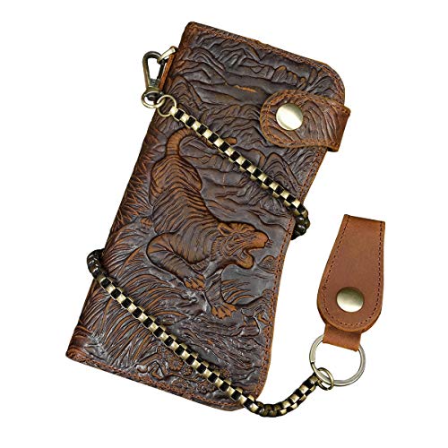LUUFAN Men's Genuine Leather Long Wallet Chain Wallet Card holder Wallet with Coin Pocket (Tiger) - Image 1