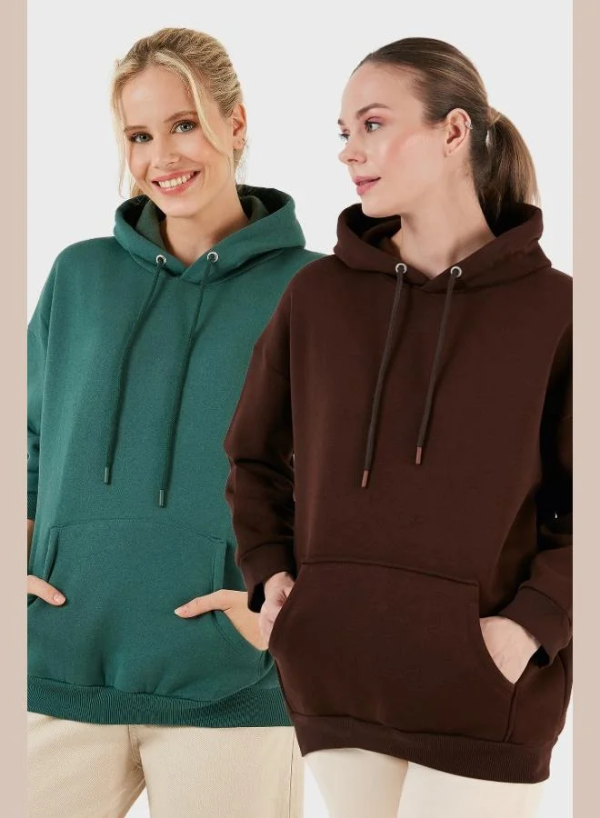 Lela Lela Regular Fit Cotton Hooded Collar Raised Winter 2-Pack Sweat Women's SWEAT 5863854S2