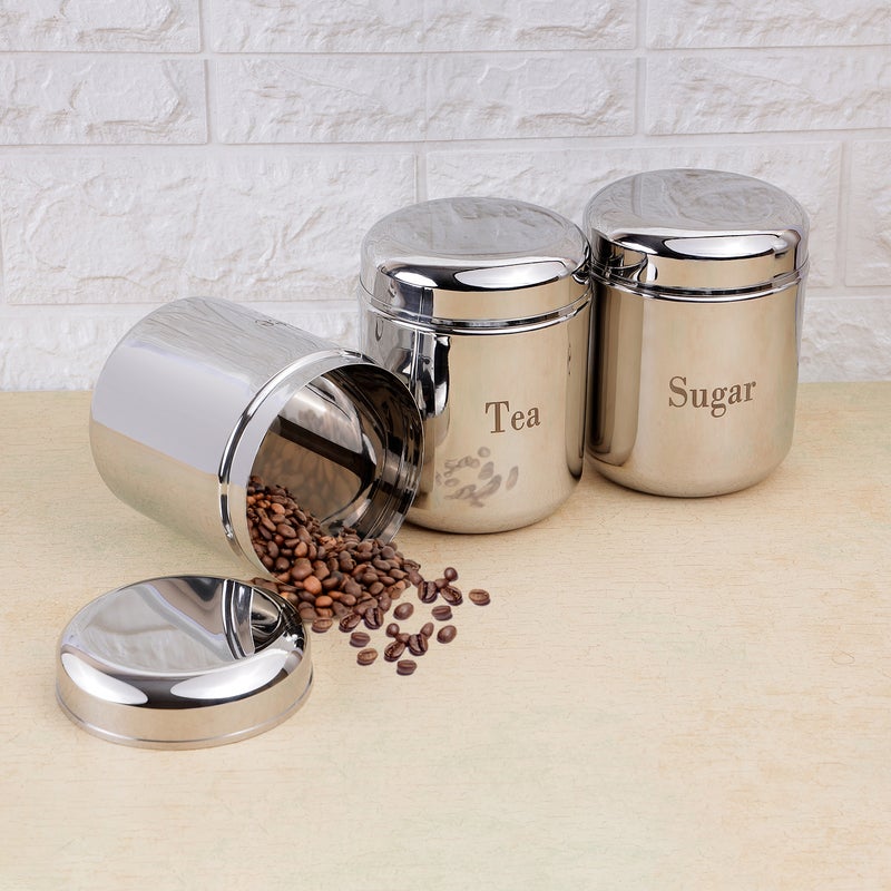 Kraft Stainless Steel Prime 3 Pcs Canister Container Set for Kitchen Storage (Sugar, Tea, Coffee) - Image 2