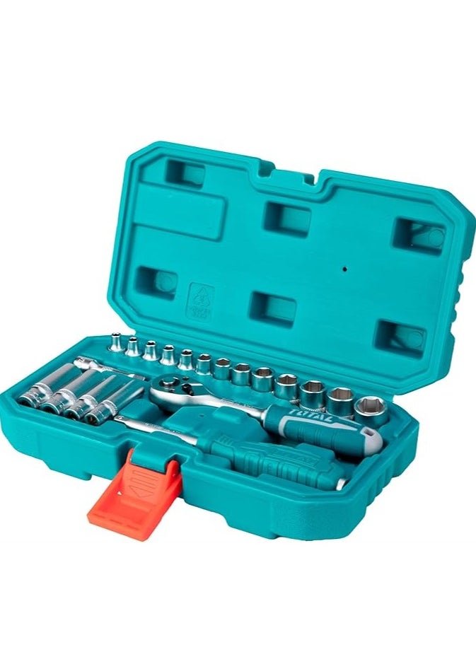 TOTAL Total 20 Pcs 1/4" Socket Set - Complete Tool Kit with Ratchet, Sockets, Extension & Screwdriver for Home & Garage Repairs  - Image 2
