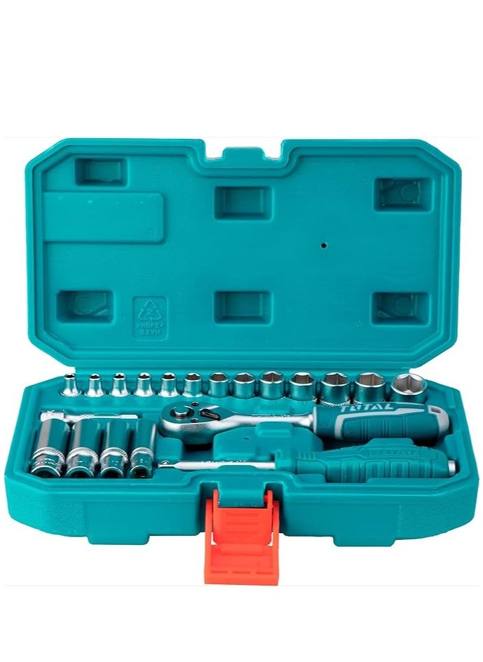 TOTAL Total 20 Pcs 1/4" Socket Set - Complete Tool Kit with Ratchet, Sockets, Extension & Screwdriver for Home & Garage Repairs  - Image 3