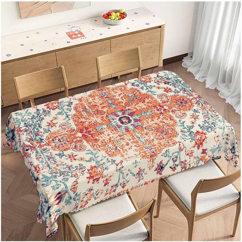 Beabes Carpet Boho Table Cloth Rectangle Table 52X70 Ethnic Southwest Persian Style Rug Orange Wipeable Table Cover for Dinner Kitchen Outdoor Tablecloth for Party Banquets Weddings - Image 1