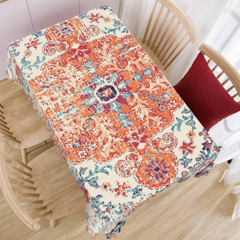 Beabes Carpet Boho Table Cloth Rectangle Table 52X70 Ethnic Southwest Persian Style Rug Orange Wipeable Table Cover for Dinner Kitchen Outdoor Tablecloth for Party Banquets Weddings - Image 2