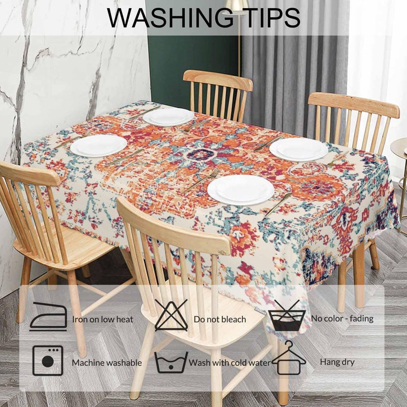 Beabes Carpet Boho Table Cloth Rectangle Table 52X70 Ethnic Southwest Persian Style Rug Orange Wipeable Table Cover for Dinner Kitchen Outdoor Tablecloth for Party Banquets Weddings - Image 5