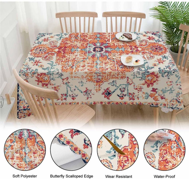 Beabes Carpet Boho Table Cloth Rectangle Table 52X70 Ethnic Southwest Persian Style Rug Orange Wipeable Table Cover for Dinner Kitchen Outdoor Tablecloth for Party Banquets Weddings - Image 4
