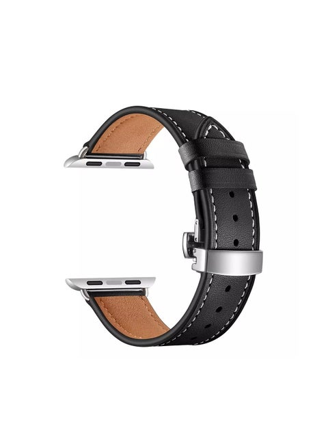 Apple Watch Leather band 46mm/45mm/44mm/49mm, Apple Watch Leather Strap for Apple Watch All Series Compatible with 46mm/45mm/44mm/49mm Black