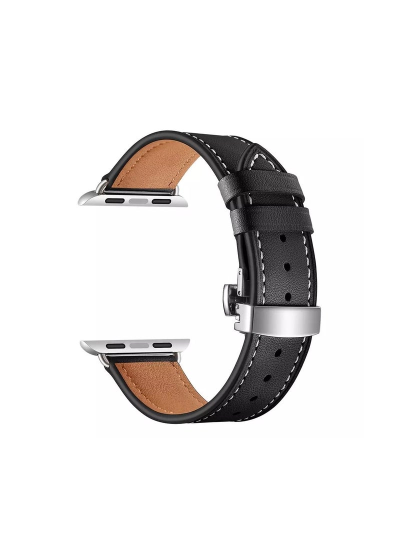 HEXABEX Apple Watch Leather band 46mm/45mm/44mm/49mm, Apple Watch Leather Strap for Apple Watch All Series Compatible with 46mm/45mm/44mm/49mm Black  - Image 1