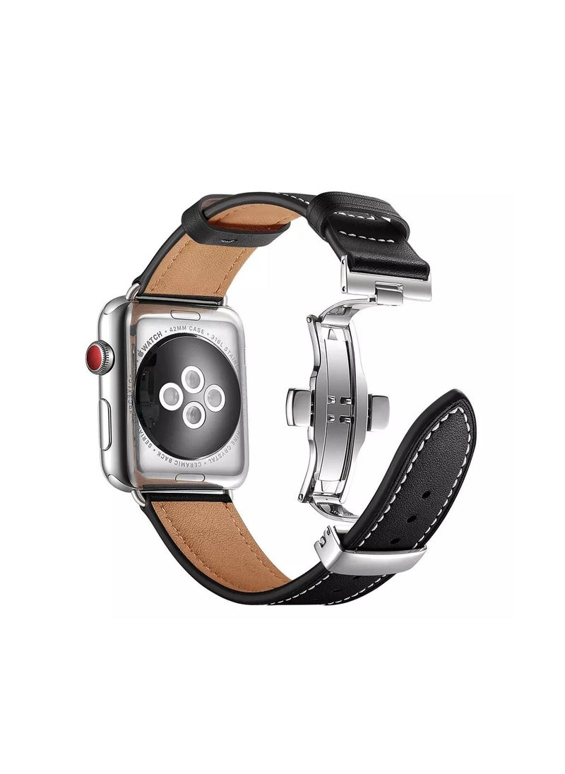 HEXABEX Apple Watch Leather band 46mm/45mm/44mm/49mm, Apple Watch Leather Strap for Apple Watch All Series Compatible with 46mm/45mm/44mm/49mm Black  - Image 2