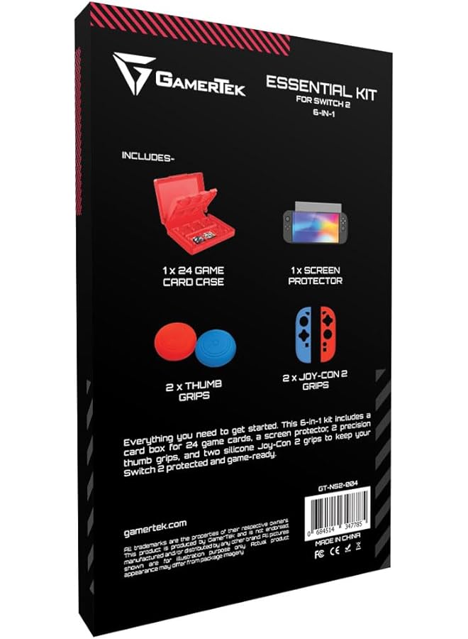 Gamertek Essential Kit For Nintendo Switch 2 – 6 In 1 Starter Pack With Game Card Case Screen Protector Thumb Grips & Joy Con Covers  - Image 2