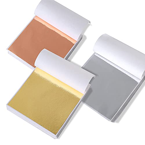 DECONICER 300pcs Imitaion Gold Leaf Sheets for Resin3 MultiColor Gold Foil Sheets GoldSilverRose Gold are Suitable for ArtCraftsResinPaintingFurnitureDecoration315335 inches - Image 1