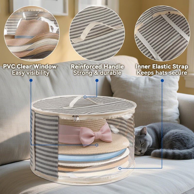 ComfortKeeper 1 Pack Hat Storage Box with Clear Window, Holds up to 7 Caps Cowboy Hat Organizer Bag for Closet for Wide Brim Hats with Carrying Handles, Gray - Image 5