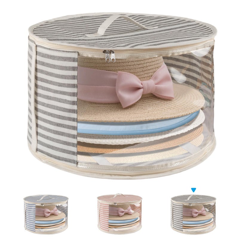 ComfortKeeper 1 Pack Hat Storage Box with Clear Window, Holds up to 7 Caps Cowboy Hat Organizer Bag for Closet for Wide Brim Hats with Carrying Handles, Gray - Image 1