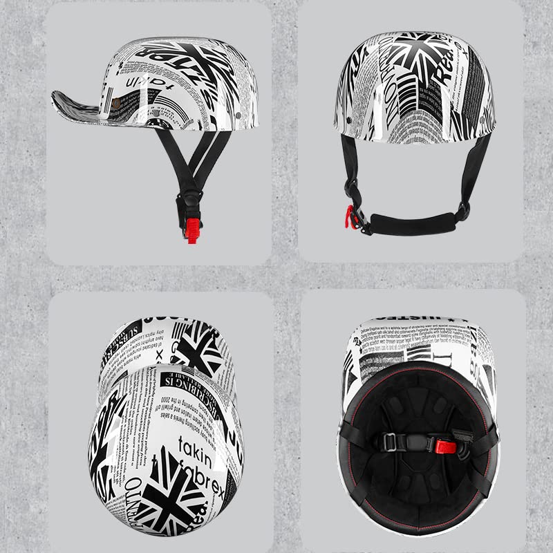 Woljay Vintage Retro Open Face Motorcycle Helmet Baseball Cap Half Helmets Men Women for Moped Cap Jet Scooter Street Cruiser DOT Certified XLarge Newspaper - Image 3