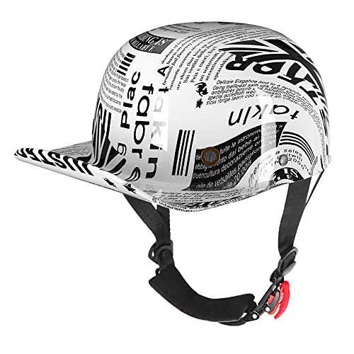 Woljay Vintage Retro Open Face Motorcycle Helmet Baseball Cap Half Helmets Men Women for Moped Cap Jet Scooter Street Cruiser DOT Certified XLarge Newspaper - Image 1