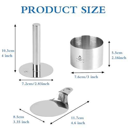 Hilsita 8 Pcs Cake Ring Molds, Seamless Stainless Steel Cake Cutter For Baking, 3 inch Cooking Rings with Pusher & Lifter, Dessert Mousse Molds Baking Tools, Includes 1 Pusher, 1 Lifter and 6 Rings - Image 2