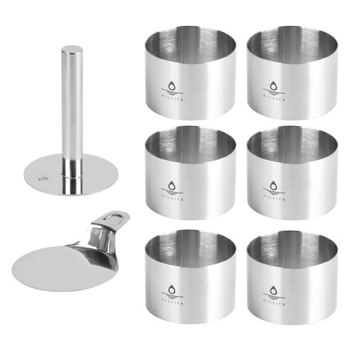 Hilsita 8 Pcs Cake Ring Molds, Seamless Stainless Steel Cake Cutter For Baking, 3 inch Cooking Rings with Pusher & Lifter, Dessert Mousse Molds Baking Tools, Includes 1 Pusher, 1 Lifter and 6 Rings - Image 1