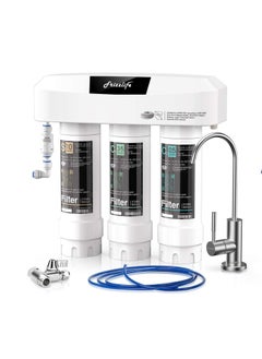 FRIZZLIFEUnder Sink Water Filter System with Brushed Nickel Faucet SP99-NEW NSF 4253 Certified 3-Stage 0.5 Micron Removes Lead Chlorine Chloramine Fluoride Odor- Quick Change