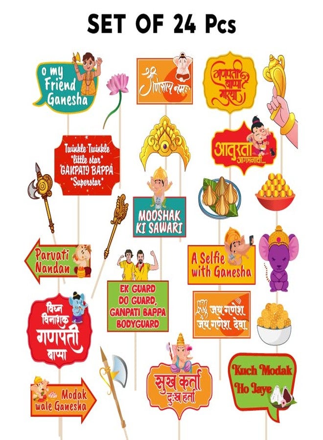 Festiko® Ganesh Chaturthi 24 Pcs Photobooth Props, Hanging Decoration Supplies, Ganesh Chaturthi Celebration Decoration Supplies - Image 2