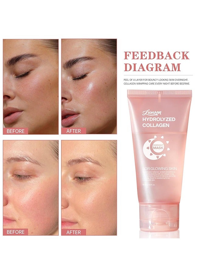 LUNOON Collagen Night Wrapping Mask, Overnight Peel Off Hydrolyzed Collagen Facial Mask for Elasticity & Hydration, Tight Skin, Reduce Sagging & Dullness, 75ml (Brush Included) - Image 2