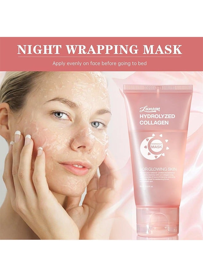 LUNOON Collagen Night Wrapping Mask, Overnight Peel Off Hydrolyzed Collagen Facial Mask for Elasticity & Hydration, Tight Skin, Reduce Sagging & Dullness, 75ml (Brush Included) - Image 3