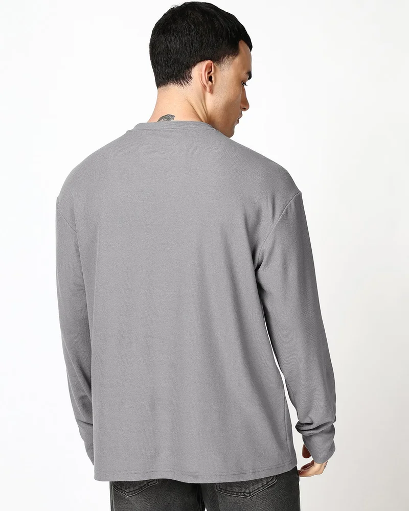bewakoof  Men's Light Grey Textured Oversized T-shirt  | Best Price UAE