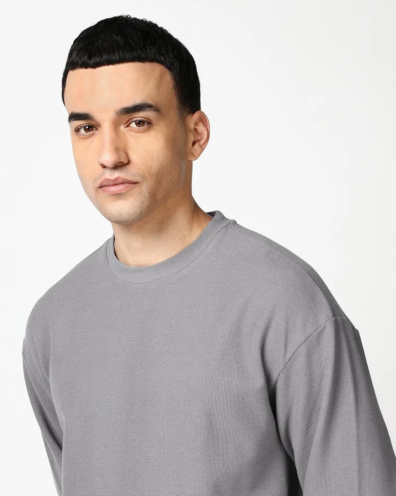 Men's Light Grey Textured Oversized T-shirt