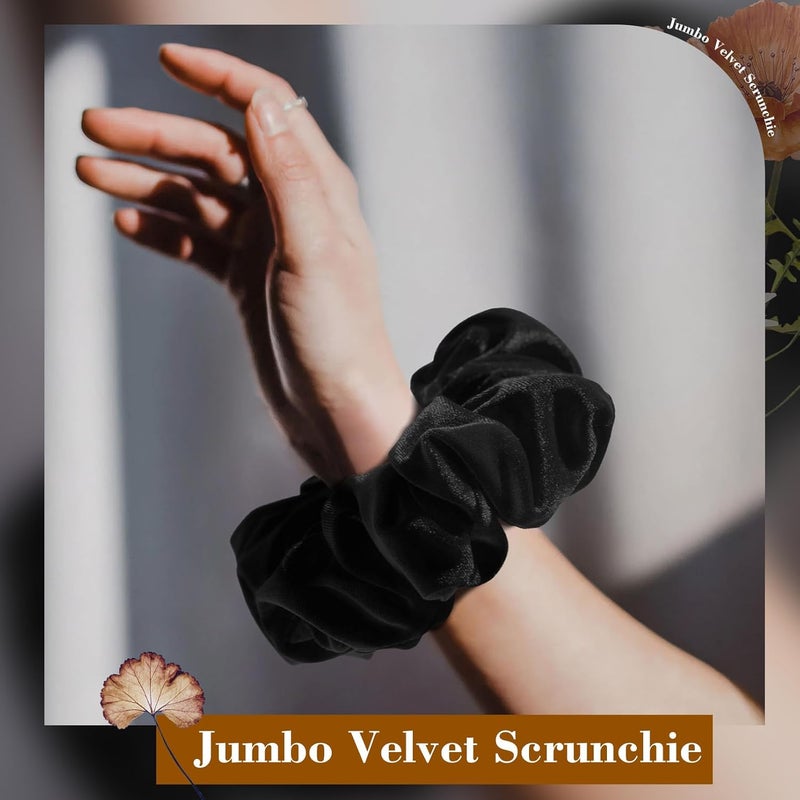 CEELGON Black Big Velvet Scrunchie 6.5 Inches Jumbo Scrunchies Hair Ties Oversized Ponytail Holder for Thick Curly Hair Extra Large Hair Accessories for Women (Black) - Image 3