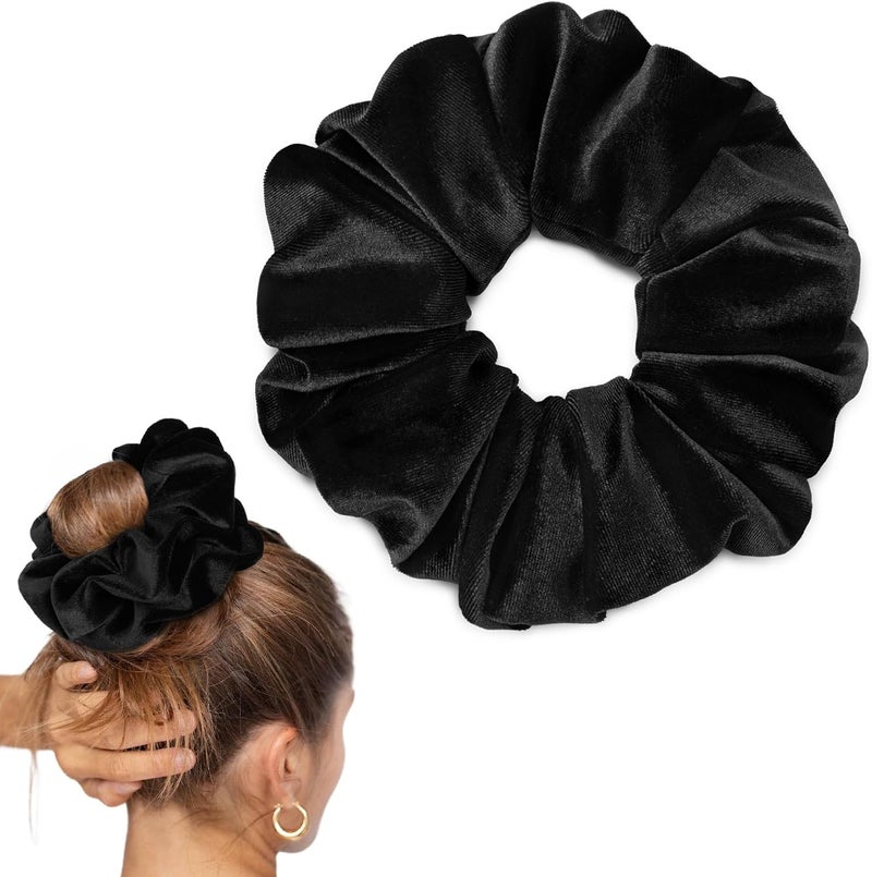 CEELGON Black Big Velvet Scrunchie 6.5 Inches Jumbo Scrunchies Hair Ties Oversized Ponytail Holder for Thick Curly Hair Extra Large Hair Accessories for Women (Black) - Image 1
