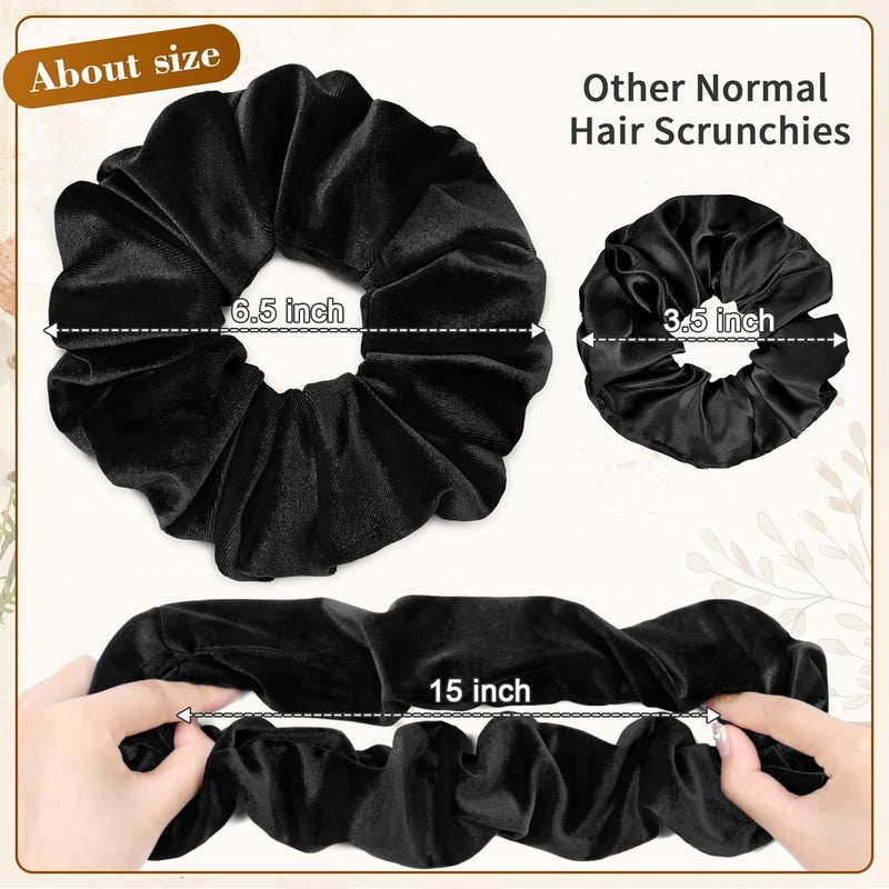 CEELGON Black Big Velvet Scrunchie 6.5 Inches Jumbo Scrunchies Hair Ties Oversized Ponytail Holder for Thick Curly Hair Extra Large Hair Accessories for Women (Black) - Image 2