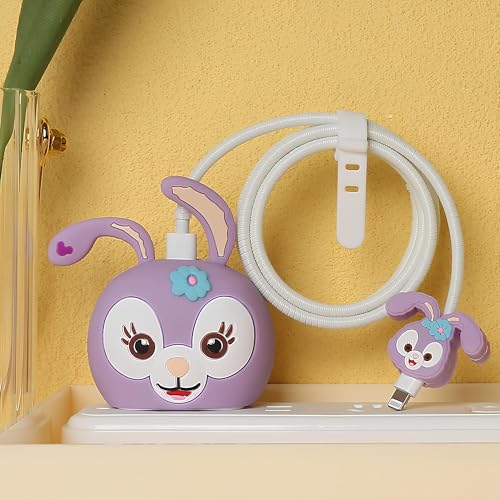 skysia Charger Protector & Cable Saver for iPhone 18W 20W – 3D Purple Rabbit Design, 4-in-1 Full Protection Cover with Wire Guard & Data Line Protector (Multicolored) - Image 1