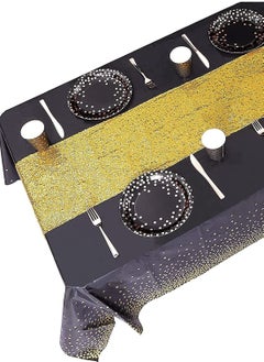 KASTWAVE Black Tablecloth Gold Sequin Table Runner Set, Black and Gold Party Decorations, Rectangle Table Cover Plastic Table Cloths for Parties, Gold Table Runners, for Graduation Birthday Anniversary  - Image 5